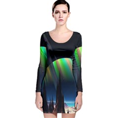 Planets In Space Stars Long Sleeve Velvet Bodycon Dress by BangZart