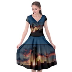 Art Sunset Anime Afternoon Cap Sleeve Wrap Front Dress by BangZart