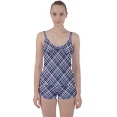 Navy And Pink Diagonal Plaid Tie Front Two Piece Tankini by NorthernWhimsy