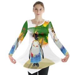 Tropical Penguin Long Sleeve Tunic  by Valentinaart