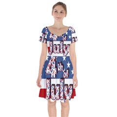 4th Of July Independence Day Short Sleeve Bardot Dress by Valentinaart