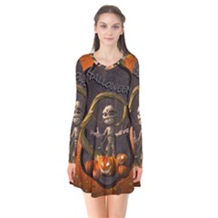 Halloween, Funny Mummy With Pumpkins Flare Dress by FantasyWorld7