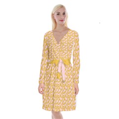 Pastel Pink And Yellow Banana Pattern Long Sleeve Velvet Front Wrap Dress by NorthernWhimsy