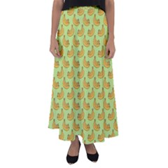 Green And Yellow Banana Bunch Pattern Flared Maxi Skirt