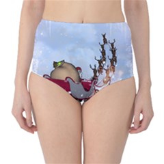 Christmas, Santa Claus With Reindeer High-waist Bikini Bottoms by FantasyWorld7