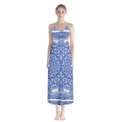 Blue Mandala Art Pattern Button Up Chiffon Maxi Dress by paulaoliveiradesign