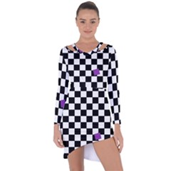 Dropout Purple Check Asymmetric Cut-out Shift Dress by designworld65