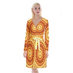 Powerful Love Mandala Long Sleeve Velvet Front Wrap Dress by designworld65