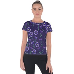 Floral Violet Purple Short Sleeve Sports Top  by BubbSnugg