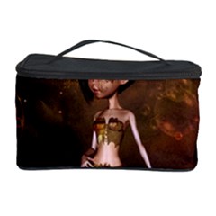 Steampunk, Cute Little Steampunk Girl In The Night With Clocks Cosmetic Storage Case by FantasyWorld7