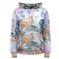 Snail And Waterlily, Watercolor Women s Pullover Hoodie by FantasyWorld7