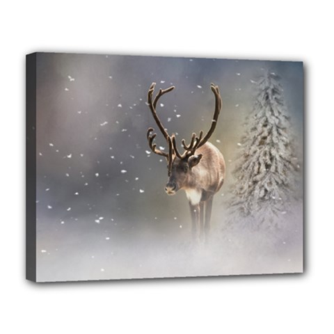 Santa Claus Reindeer In The Snow Canvas 14  X 11  (stretched) by gatterwe