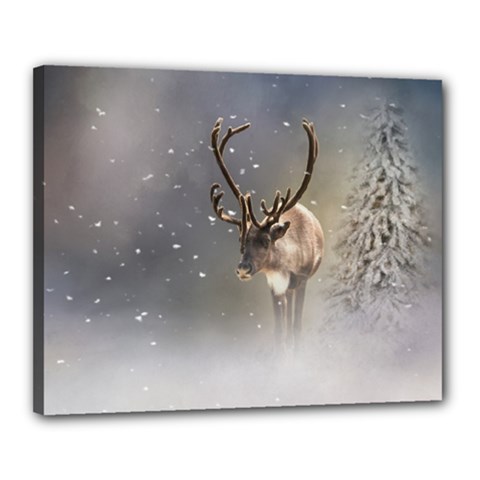 Santa Claus Reindeer In The Snow Canvas 20  X 16  (stretched) by gatterwe