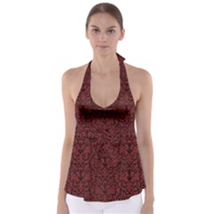 Red Glitter Look Floral Babydoll Tankini Top by gatterwe