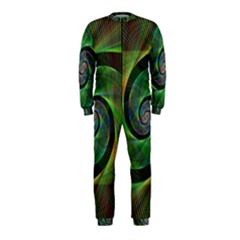 Green Spiral Fractal Wired Onepiece Jumpsuit (kids) by Nexatart