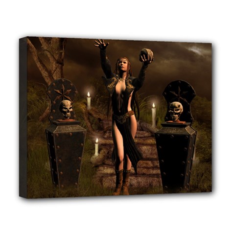 The Dark Side, Dark Fairy With Skulls In The Night Deluxe Canvas 20  X 16   by FantasyWorld7