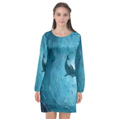 Shark Long Sleeve Chiffon Shift Dress  by Valentinaart