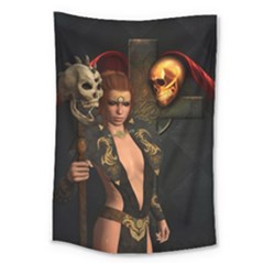 The Dark Side, Women With Skulls In The Night Large Tapestry by FantasyWorld7