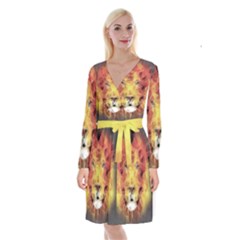 Fractal Lion Long Sleeve Velvet Front Wrap Dress