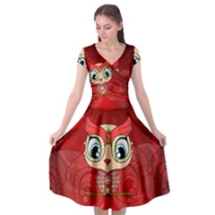 Cute Colorful  Owl, Mandala Design Cap Sleeve Wrap Front Dress by FantasyWorld7