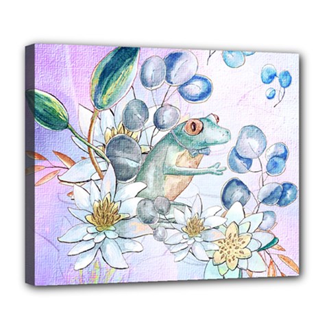 Funny, Cute Frog With Waterlily And Leaves Deluxe Canvas 24  X 20   by FantasyWorld7