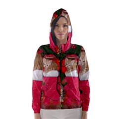 Christmas, Funny Kitten With Gifts Hooded Wind Breaker (women) by FantasyWorld7