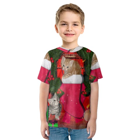 Christmas, Funny Kitten With Gifts Kids  Sport Mesh Tee by FantasyWorld7