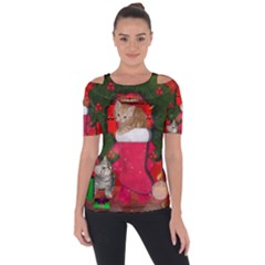 Christmas, Funny Kitten With Gifts Short Sleeve Top by FantasyWorld7