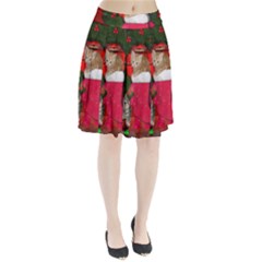 Christmas, Funny Kitten With Gifts Pleated Skirt by FantasyWorld7