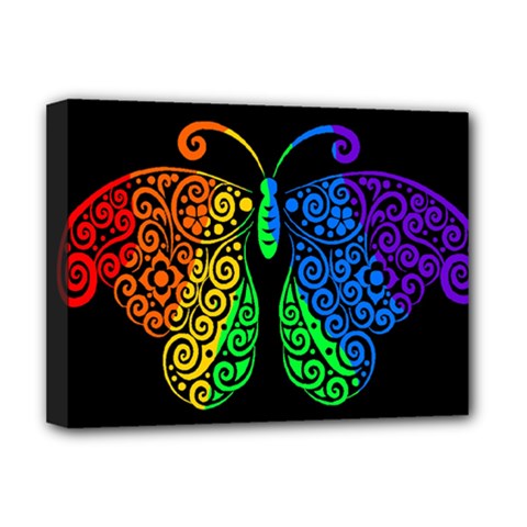 Rainbow Butterfly  Deluxe Canvas 16  X 12   by Valentinaart