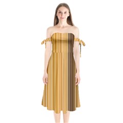 Brown Verticals Lines Stripes Colorful Shoulder Tie Bardot Midi Dress by Mariart