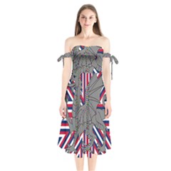 Alternatively Mega British America Dragon Illustration Shoulder Tie Bardot Midi Dress