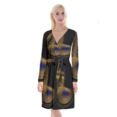 Wondrous Trajectorie Illustrated Line Light Black Long Sleeve Velvet Front Wrap Dress