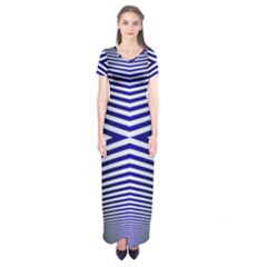 Blue Lines Iterative Art Wave Chevron Short Sleeve Maxi Dress