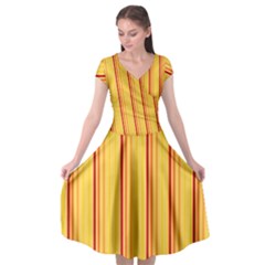 Red Orange Lines Back Yellow Cap Sleeve Wrap Front Dress