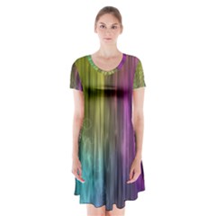 Rainbow Bubble Curtains Motion Background Space Short Sleeve V-neck Flare Dress by Mariart