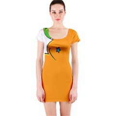 Star Line Orange Green Simple Beauty Cute Short Sleeve Bodycon Dress