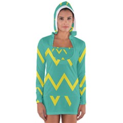Waves Chevron Wave Green Yellow Sign Long Sleeve Hooded T-shirt