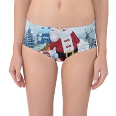 Funny Santa Claus With Snowman Mid-waist Bikini Bottoms by FantasyWorld7