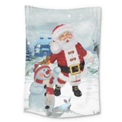 Funny Santa Claus With Snowman Large Tapestry by FantasyWorld7