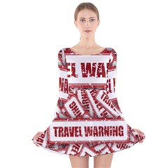Travel Warning Shield Stamp Long Sleeve Velvet Skater Dress by Nexatart