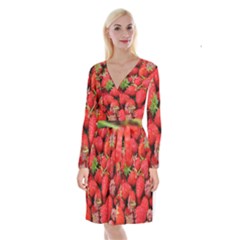 Strawberries Berries Fruit Long Sleeve Velvet Front Wrap Dress