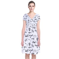 Skeleton Pattern Short Sleeve Front Wrap Dress by Valentinaart
