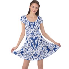 Birds Fish Flowers Floral Star Blue White Sexy Animals Beauty Cap Sleeve Dress