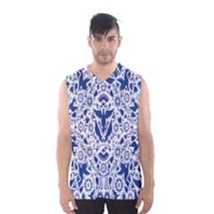 Birds Fish Flowers Floral Star Blue White Sexy Animals Beauty Men s Basketball Tank Top by Mariart