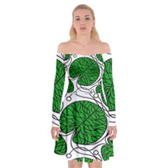 Bottna Fabric Leaf Green Off Shoulder Skater Dress