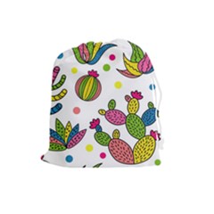 Cactus Seamless Pattern Background Polka Wave Rainbow Drawstring Pouches (large) 