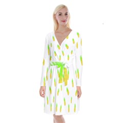 Cute Pineapple Fruite Yellow Green Long Sleeve Velvet Front Wrap Dress