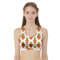 Seamless Background Carrots Emotions Illustration Face Smile Cry Cute Orange Sports Bra With Border