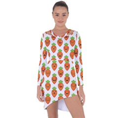 Seamless Background Carrots Emotions Illustration Face Smile Cry Cute Orange Asymmetric Cut-out Shift Dress